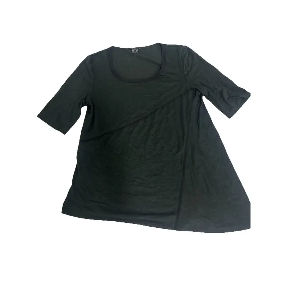 Lafayette 148 NY Linen Black Tunic Top Asymmetrical Hem Minimalist Resort L